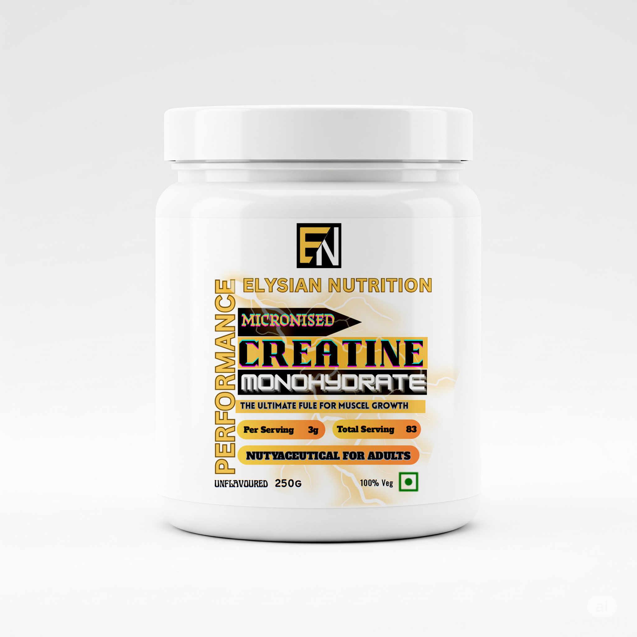 Elysian Nutrition Micronised Creatine 250g Unflavored.