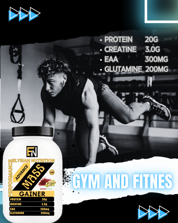 Elysian Nutrition Advance Mass Gainer 2kg Kesar Pista - Image 3